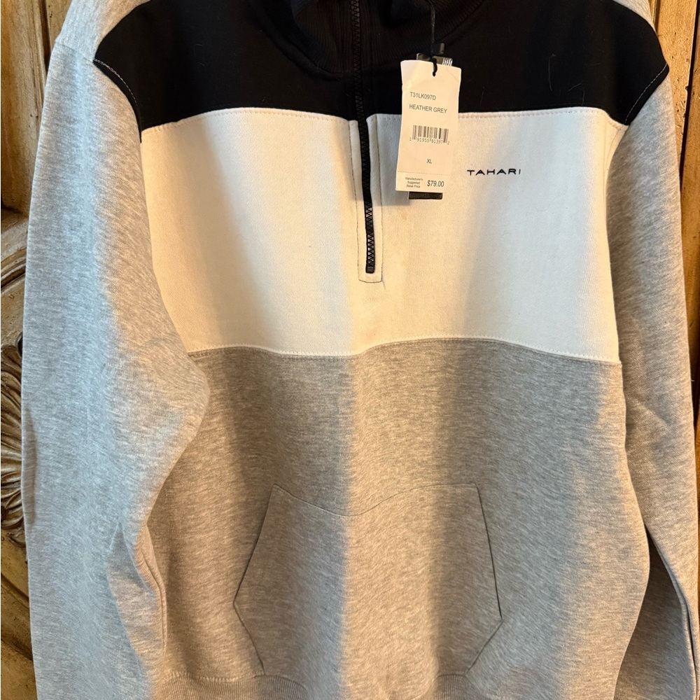 Tahari Black and Gray Zip Up Sweater